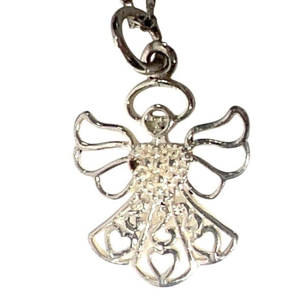 Sterling Silver Angel Hearts Pendant 20" Chain Necklace Marked 925 IBB Thailand - Picture 5 of 11